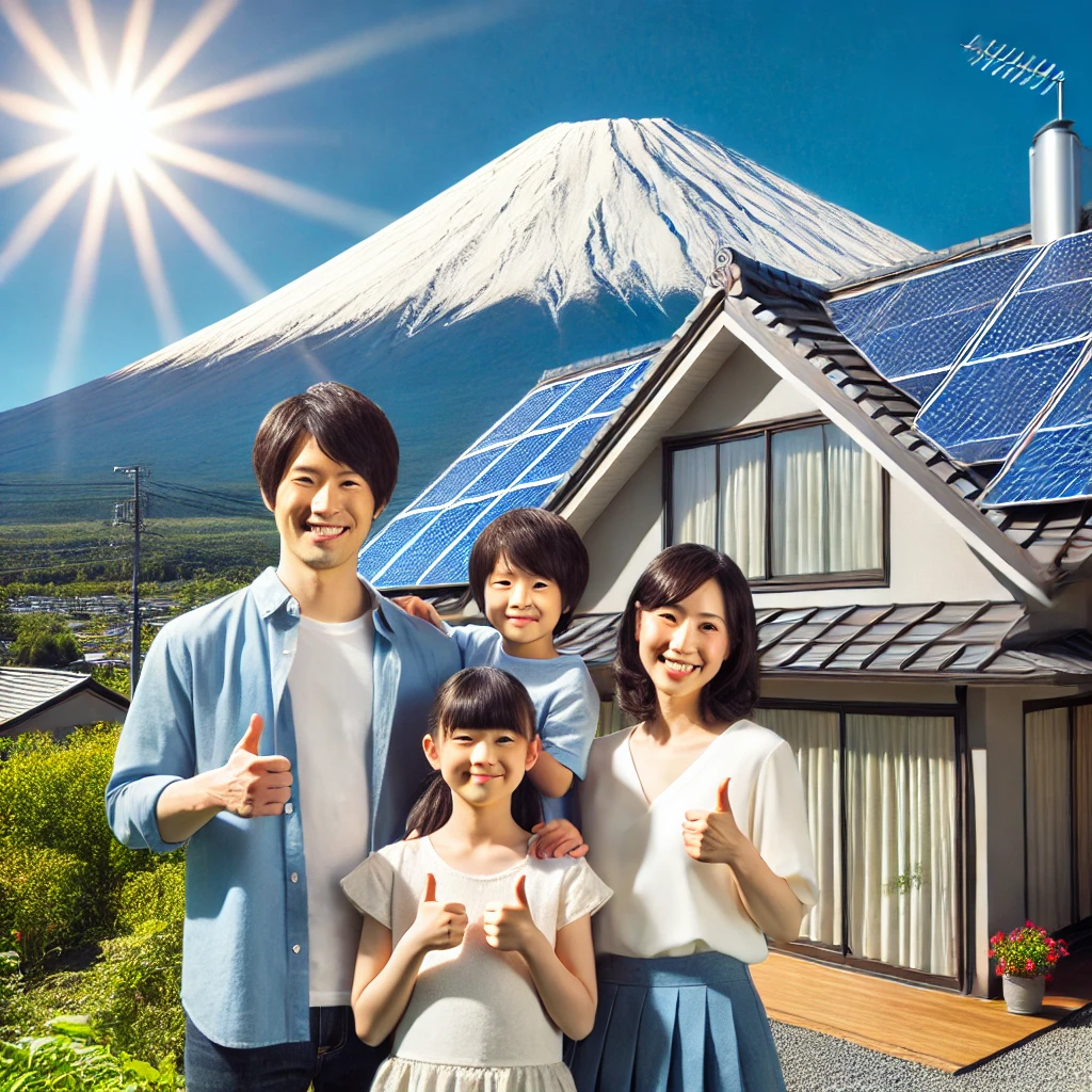 富士山と太陽光パネルが組み合わさった幻想的な画像