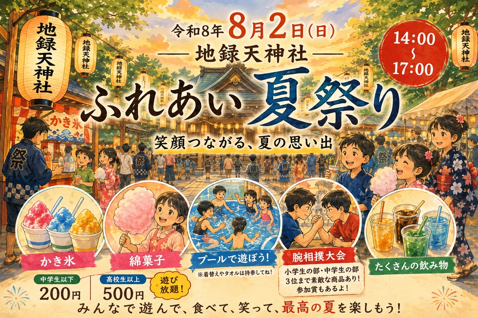 2026年田隈地域ふれあい夏祭りのアイキャッチ画像。地録天神社で開催される夏祭りの案内