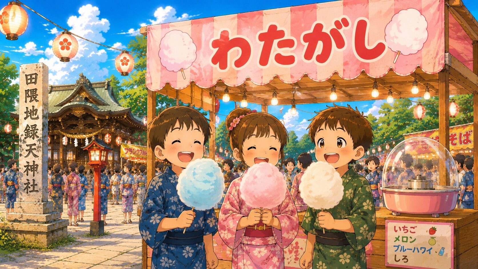 田隈地域ふれあい夏祭りの綿菓子。子どもたちに人気のふわふわ綿菓子