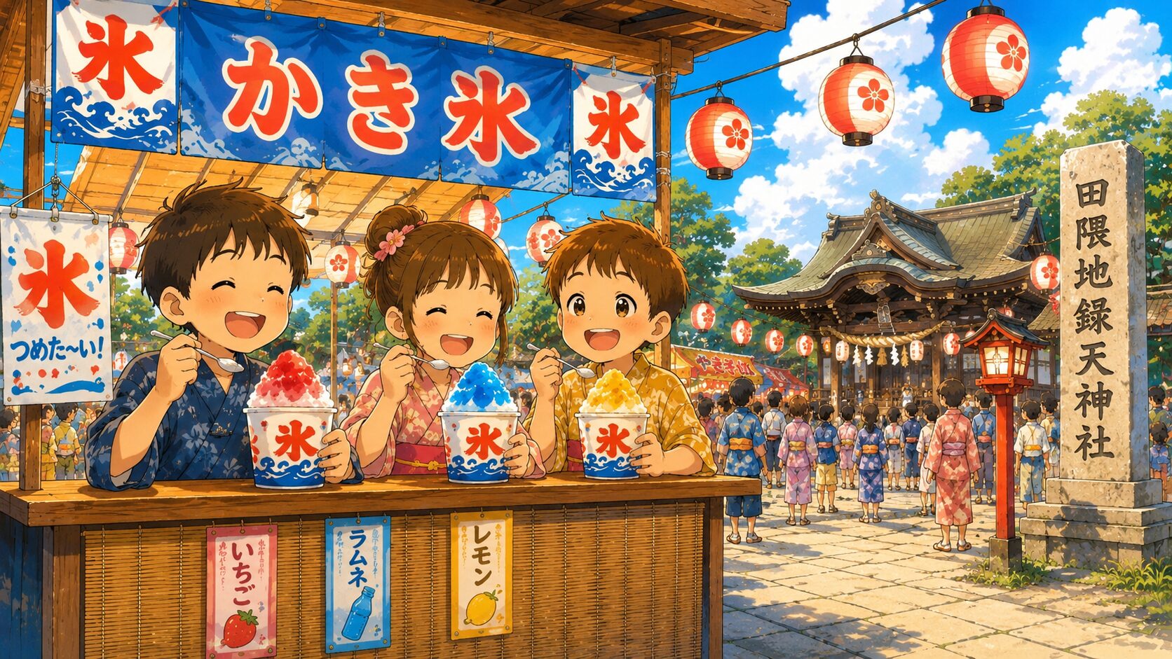 田隈地域ふれあい夏祭りで楽しめるかき氷。夏祭りで子どもたちに人気の冷たい屋台メニュー